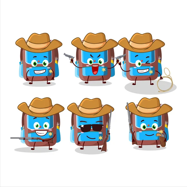 Cool Cowboy Backpack Children Cartoon Character Cute Hat Vector Illustration —  Vetores de Stock