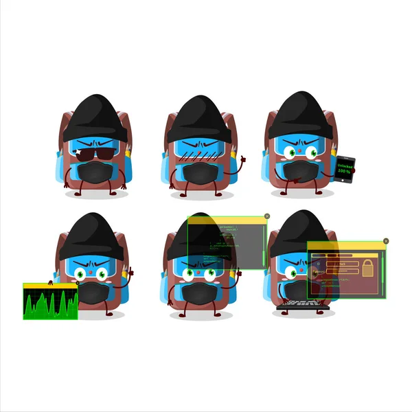 Hacker Backpack Children Character Mascot Vector Illustration — Vettoriale Stock