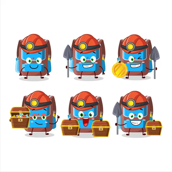 Miners Backpack Children Cute Mascot Character Wearing Helmet Vector Illustration — стоковый вектор
