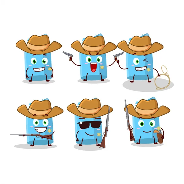 Cool Cowboy Blue Chalk Cartoon Character Cute Hat Vector Illustration — Stock Vector