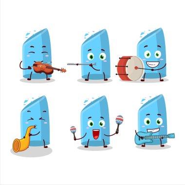 Bazı müzik enstrümanları çalan mavi tebeşir çizgi film karakteri. Vektör illüstrasyonu