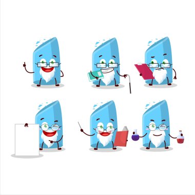 Profesör Blue Tebeşir Akademik Karakteri laboratuvar üzerinde çalışıyor. Vektör illüstrasyonu