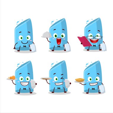 Tabak tutan mutlu mavi tebeşir garson çizgi film karakteri. Vektör illüstrasyonu