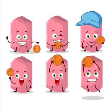 Basketbol atleti olarak yetenekli pembe tebeşir çizgi film karakteri. Vektör illüstrasyonu