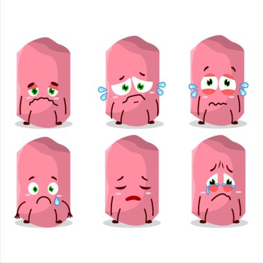 Üzgün suratlı pembe tebeşir çizgi film karakteri. Vektör illüstrasyonu