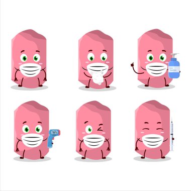 Pembe tebeşir çizgi film tasarımı salgın sırasında sağlıklı kalmaya devam ediyor. Vektör illüstrasyonu