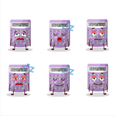 Uykulu ifadeli mor hesap makinesinin çizgi film karakteri. Vektör illüstrasyonu
