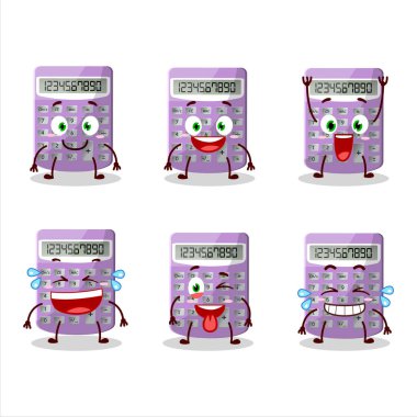 Gülen surat ifadesiyle mor hesap makinesinin çizgi film karakteri. Vektör illüstrasyonu