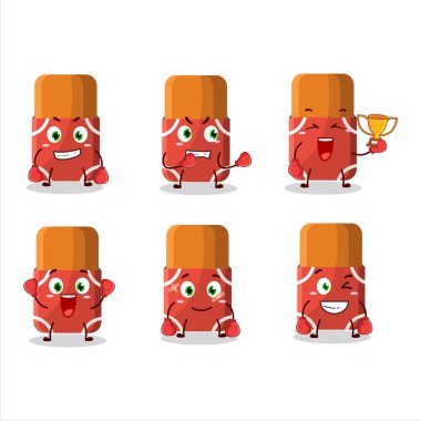 Sportif kırmızı silgi boks sporu çizgi film maskotu tasarımı. Vektör illüstrasyonu