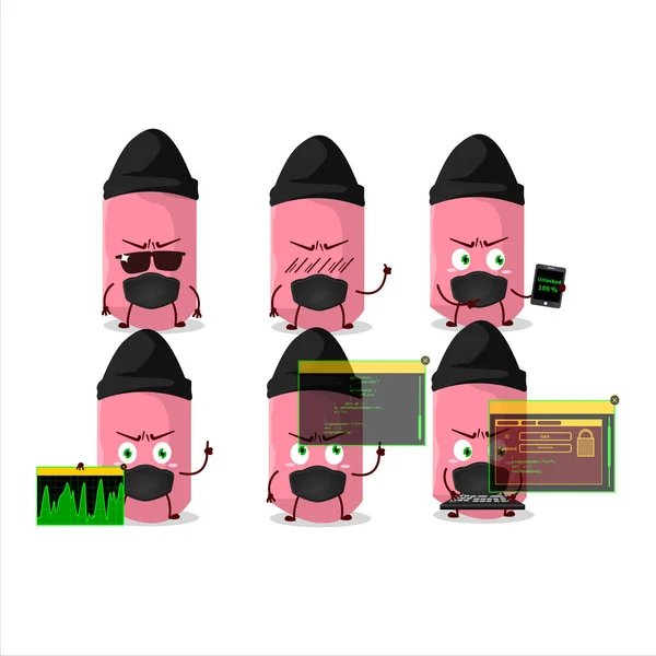 Hacker Pink Chalk Character Mascot Vector Illustration — Vettoriale Stock