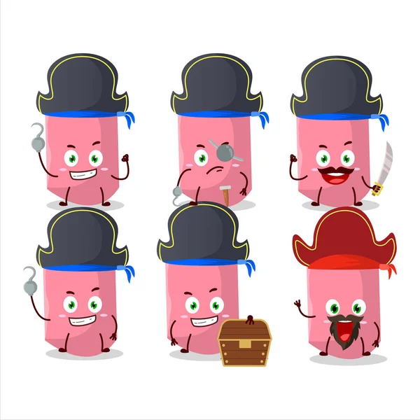 Cartoon Character Pink Chalk Various Pirates Emoticons Vector Illustration — Vector de stock