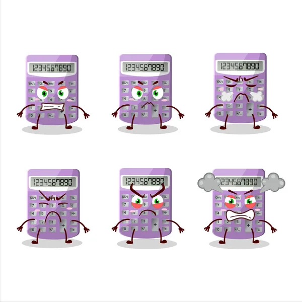Calculadora Púrpura Personaje Dibujos Animados Con Varias Expresiones Enojadas Ilustración — Archivo Imágenes Vectoriales