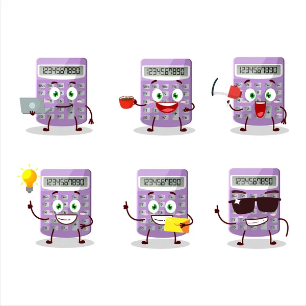 Purple Calculator Cartoon Character Various Types Business Emoticons Vector Illustration — Stock Vector