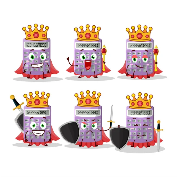 一个迷人的国王紫色计算器卡通人物头戴金冠 矢量说明 — 图库矢量图片