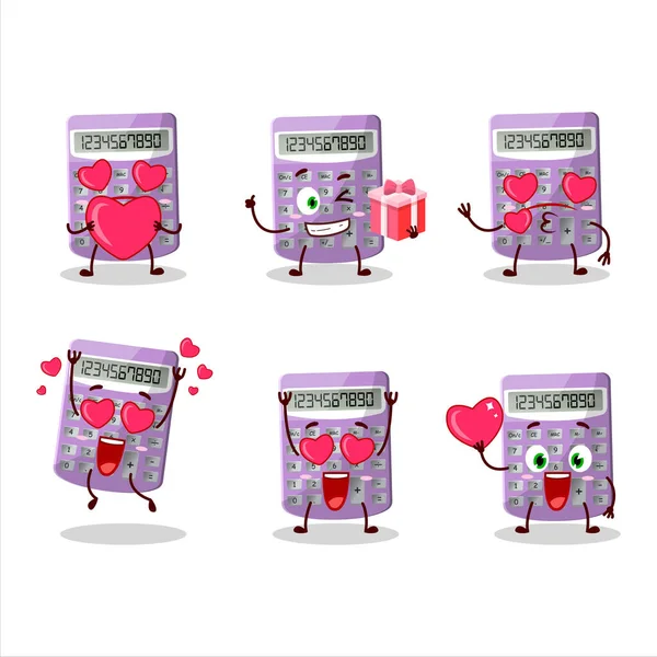 Purple Calculator Cartoon Character Love Cute Emoticon Vector Illustration — Stockvektor