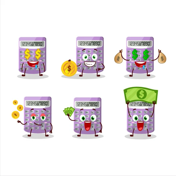 Purple Calculator Cartoon Character Cute Emoticon Bring Money Vector Illustration — Vettoriale Stock