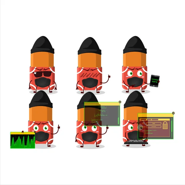 Une Mascotte Personnage Gomme Rouge Hacker Avec Illustration Vectorielle — Image vectorielle