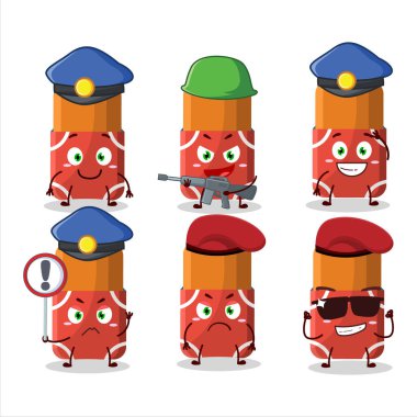 Kırmızı silgi maskotu tasarım tarzında kendini işine adamış bir polis memuru. Vektör illüstrasyonu