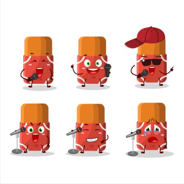 Kırmızı silginin ünlü bir şarkı söylediği şirin bir çizgi film tasarımı konsepti. Vektör illüstrasyonu