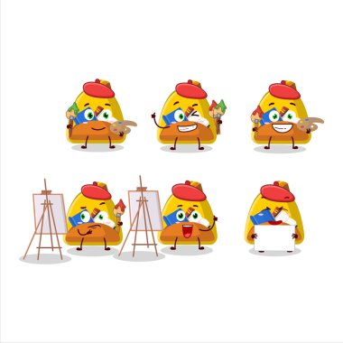 Okul çantasının sanatsal sanatçısı fırçalı çizgi film karakteri resmi. Vektör illüstrasyonu