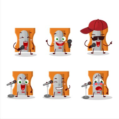 Turuncu kalemtraşın ünlü bir şarkı söylediği şirin bir çizgi film tasarımı konsepti. Vektör illüstrasyonu