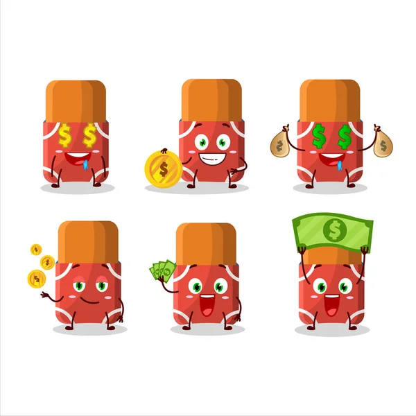 Red Eraser Cartoon Character Cute Emoticon Bring Money Vector Illustration — Vetor de Stock