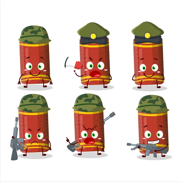 Charming Soldier Red Ruler Cartoon Picture Bring Gun Machine Vector — 图库矢量图片