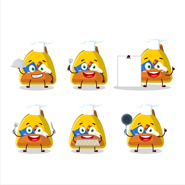 Personaje Dibujos Animados Bolsa Escuela Con Varios Emoticonos Chef Ilustración — Vector de stock