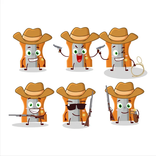 Cool Cowboy Orange Pencil Sharpener Cartoon Character Cute Hat Vector — Vetor de Stock