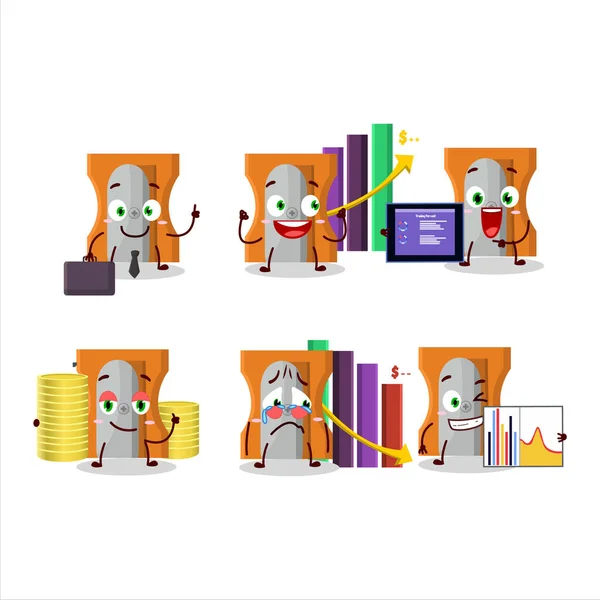 Orange Pencil Sharpener Character Designs Trader Investment Mascot Vector Illustration — Stock Vector