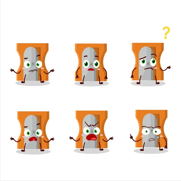 Cartoon Character Orange Pencil Sharpener What Expression Vector Illustration — стоковый вектор