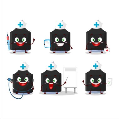 Mavi fosforlu çizgi film karakteri olan doktor mesleği simgesi. Vektör illüstrasyonu