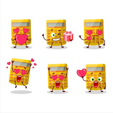 Sarı hesap makinesi çizgi film karakteri. Sevgi dolu bir ifade. Vektör illüstrasyonu