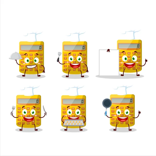 Kreskówkowy Charakter Żółty Kalkulator Różnych Emotikony Szefa Kuchni Ilustracja Wektora — Wektor stockowy