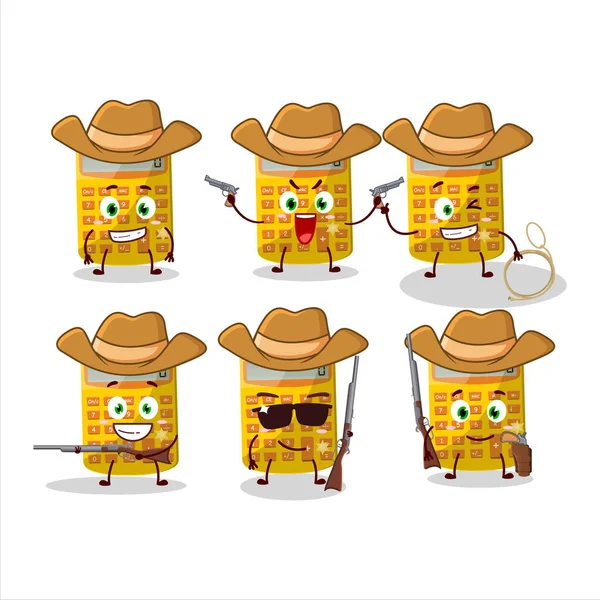 Cool Cowboy Yellow Calculator Cartoon Character Cute Hat Vector Illustration — 图库矢量图片