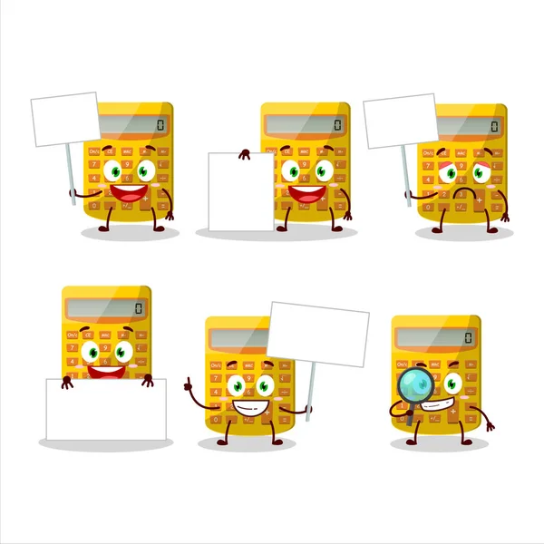 Yellow Calculator Cartoon Character Bring Information Board Vector Illustration — Stock Vector