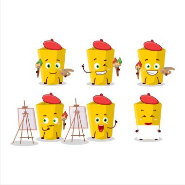 Sarı tebeşir çizgi film karakterinin fırçalı sanatçısı. Vektör illüstrasyonu