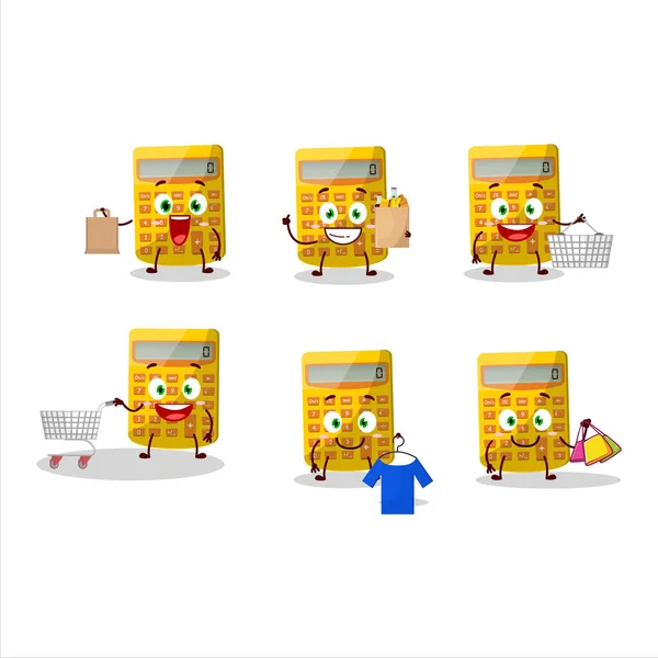 Rich Yellow Calculator Mascot Design Style Going Shopping Vector Illustration — Vettoriale Stock