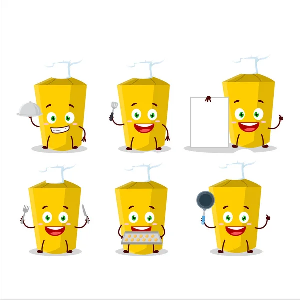 Cartoon Character Yellow Chalk Various Chef Emoticons Vector Illustration — стоковый вектор