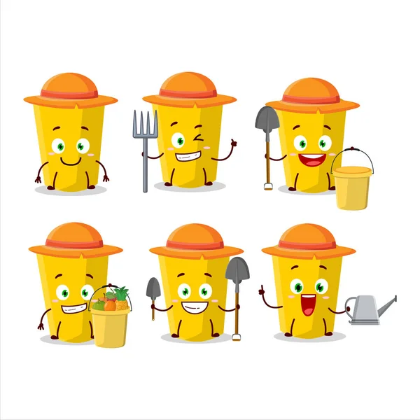 Farmer Yellow Chalk Cute Mascot Character Fork Vector Illustration — Stock Vector