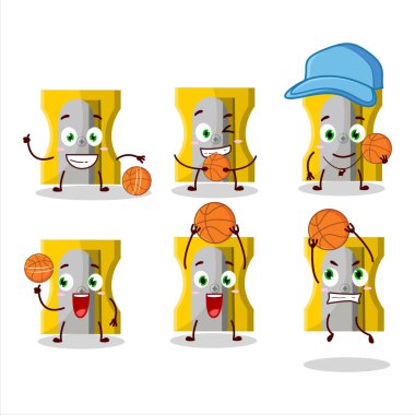 Basketbol atleti olarak sarı kalemtıraş çizgi film karakteri. Vektör illüstrasyonu