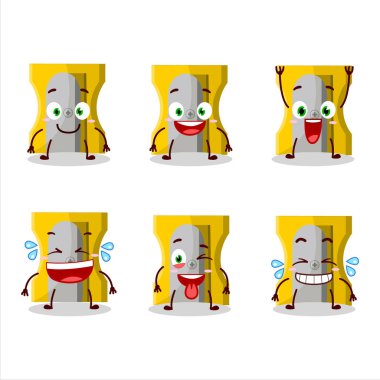 Sarı kalem açacağının çizgi film karakteri ve gülümseme ifadesi. Vektör illüstrasyonu