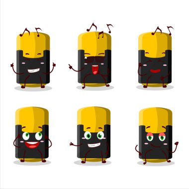 Müzikten hoşlanan sarı fosforlu ışıklı çizgi film karakteri görüntüsü. Vektör illüstrasyonu