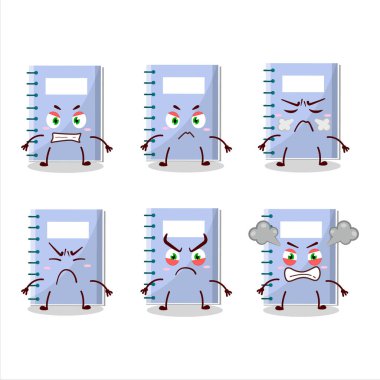 Değişik sinirli ifadeleri olan mavi kitap karakteri. Vektör illüstrasyonu