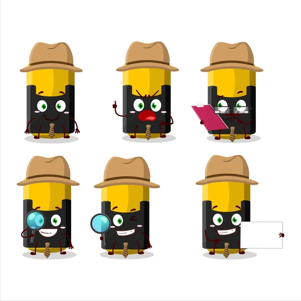 Detective Yellow Highlighter Cute Cartoon Character Holding Magnifying Glass Vector — 스톡 벡터