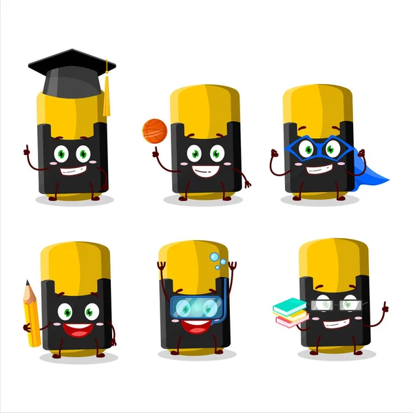 School Student Yellow Highlighter Cartoon Character Various Expressions Vector Illustration — Vector de stock