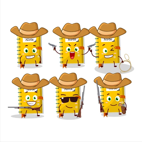 Cool Cowboy Note Book Cartoon Character Cute Hat Vector Illustration — Vector de stock