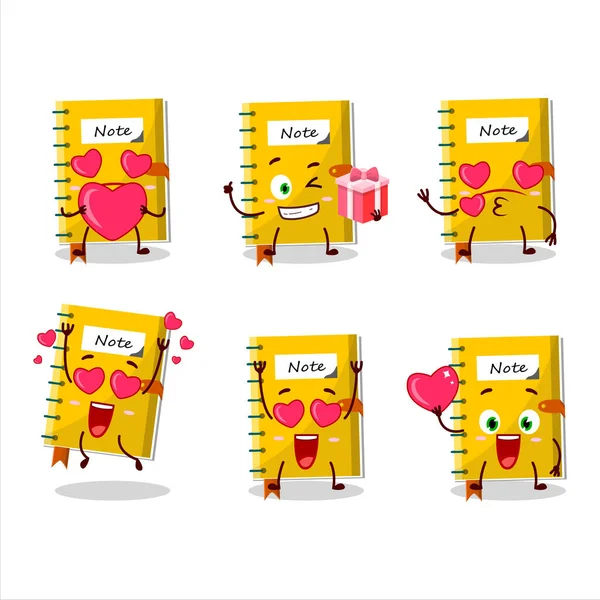 Libro Notas Personaje Dibujos Animados Con Amor Lindo Emoticono Ilustración — Vector de stock
