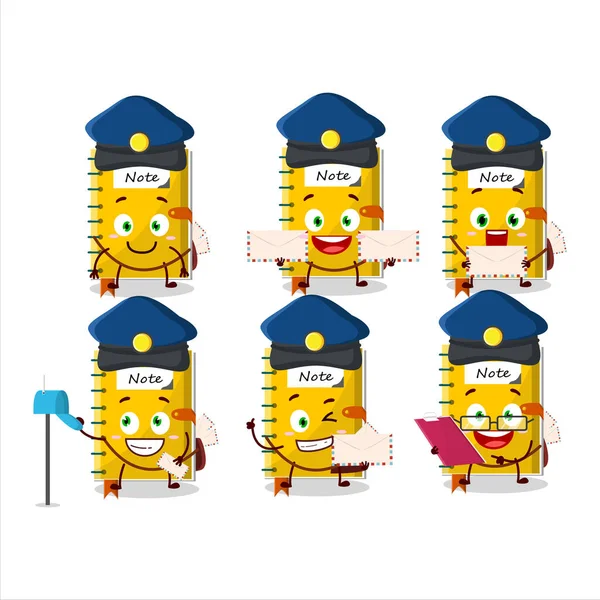 Picture Cheerful Note Book Postman Cartoon Design Concept Vector Illustration — Stock Vector