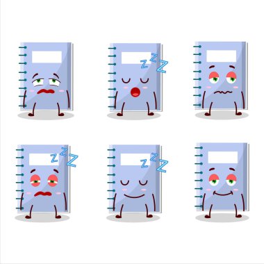 Uykulu ifadeli mavi kitabın çizgi film karakteri. Vektör illüstrasyonu